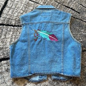 Custom embroidered jean vest. Medium